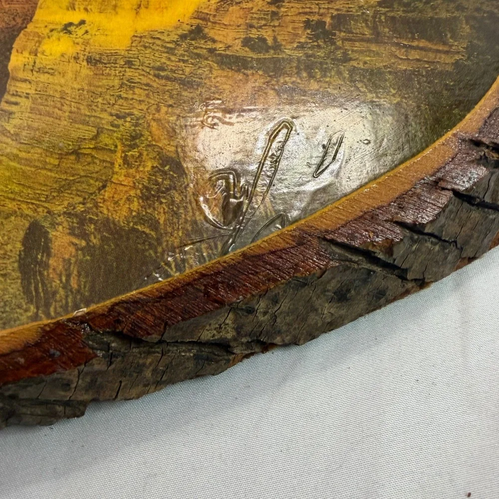 Vintage Grand Canyon Sunset Wood Slice Wall Plaque Rustic Bark Edge Souvenir USA